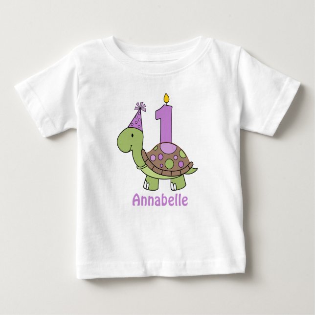 Camiseta Para Bebê Roxo do Tshirt do aniversário da tartaruga (Frente)