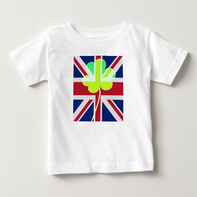 Camiseta Para Bebê Rua de Clover da Irish British Flag Shamrock, Patr (Frente)