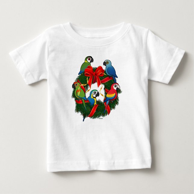 Camiseta Para Bebê Rua de Natal Birdorable Macaws (Frente)