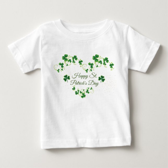 Camiseta Para Bebê Rua. Dia de Patrick, Shamrock Verde Vine Irish Par (Frente)