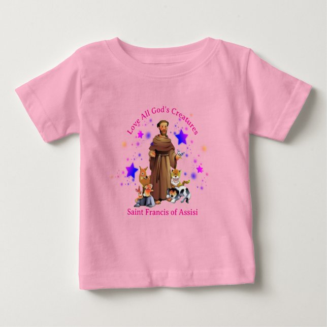 Camiseta Para Bebê Rua Francisco de Assis, menina católica rosa (Frente)
