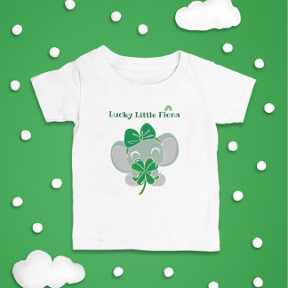 Camiseta Para Bebê Rua Patrick Elephant Green Clover Rainbow Aniversá
