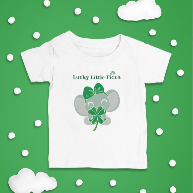 Camiseta Para Bebê Rua Patrick Elephant Green Clover Rainbow Aniversá (Criador carregado)