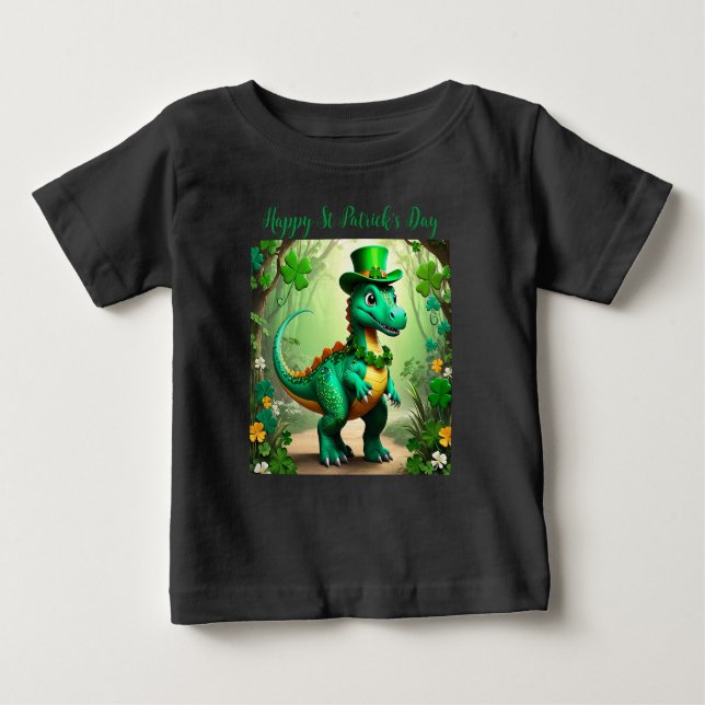 Camiseta Para Bebê Rua personalizável do dia de Patrick, Dinossauro Q (Frente)
