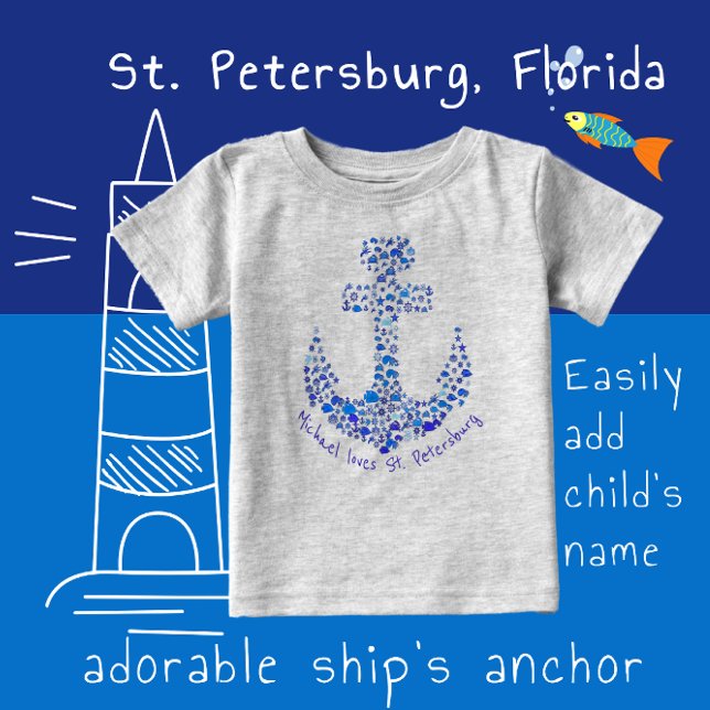 Camiseta Para Bebê Rua: Petersburg Florida Sea Creatures Anchor (Criador carregado)