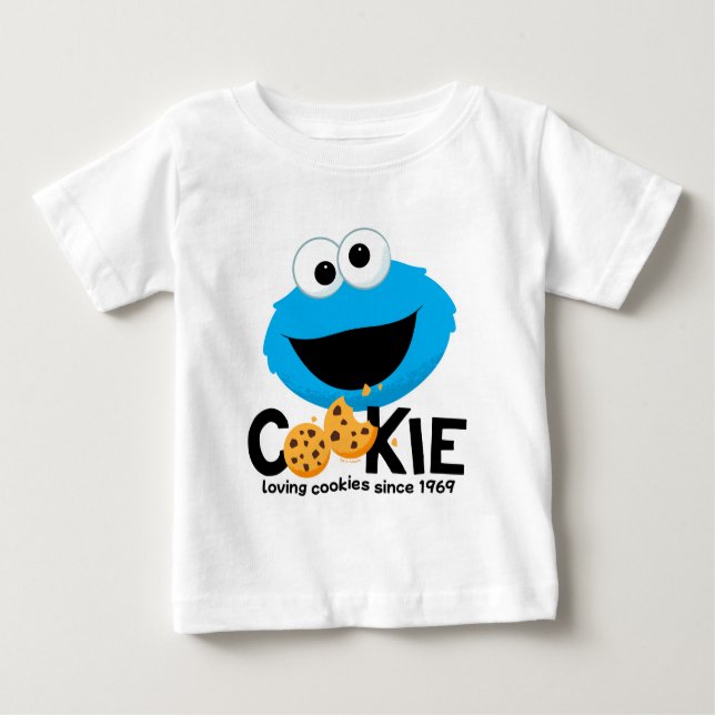 Camiseta Para Bebê Rua Sésamo | Cookie Monster Loving Cookies (Frente)