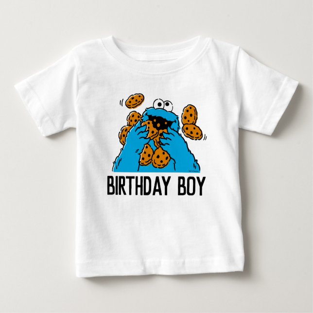 Camiseta Para Bebê Rua Sésamo | Cookie Monster primeiro aniversario B (Frente)