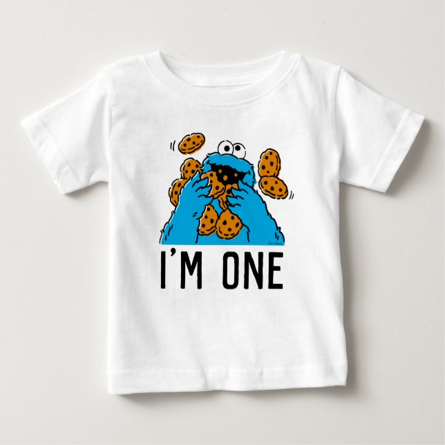 Camiseta Para Bebê Rua Sésamo | Cookie Monster primeiro aniversario B (Frente)