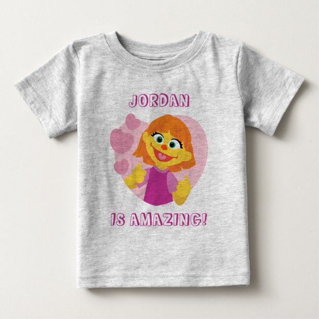 Camiseta Para Bebê Rua Sésamo | Coração Rosa Julia (Frente)