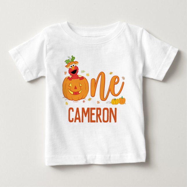 Camiseta Para Bebê Rua Sésamo - Elmo | primeiro aniversario de abóbor (Frente)