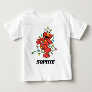 Camiseta Para Bebê Rua Sésamo Luzes de Natal Elmo