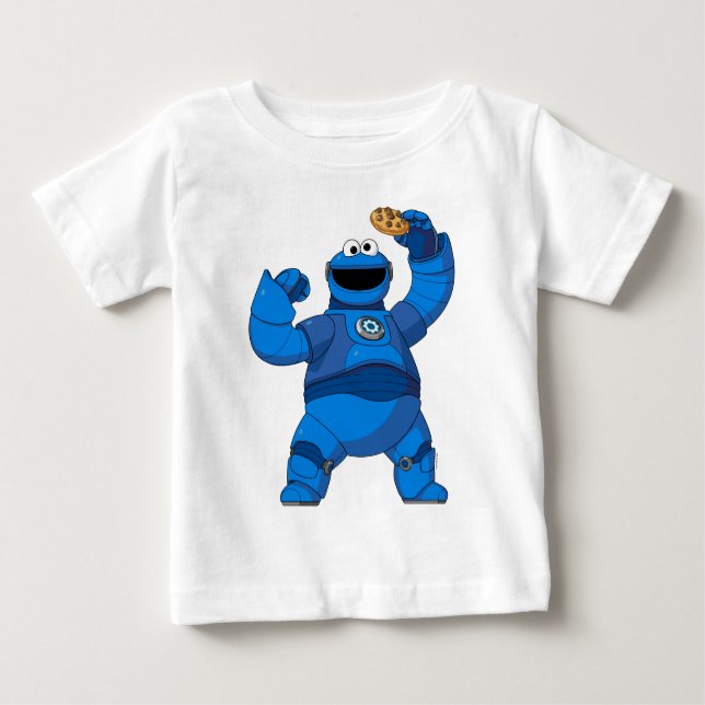 Camiseta Para Bebê Rua Sésamo | Mecha Builders Cookie Monster (Frente)