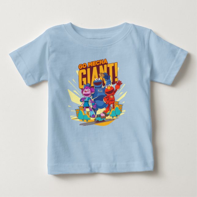 Camiseta Para Bebê Rua Sésamo | Mecha Builders Go Mecha Giant! (Frente)