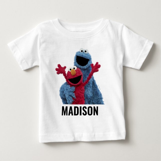 Camiseta Para Bebê Rua Sésamo | Monstro Elmo & Cookie (Frente)