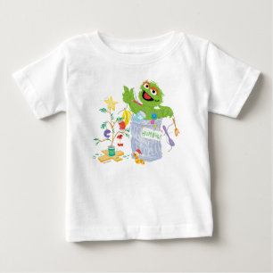 Camiseta Para Bebê Rua Sésamo   Oscar - Árvore de Natal