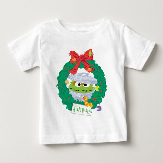 Camiseta Para Bebê Rua Sésamo | Oscar the Grouch Wreath (Frente)