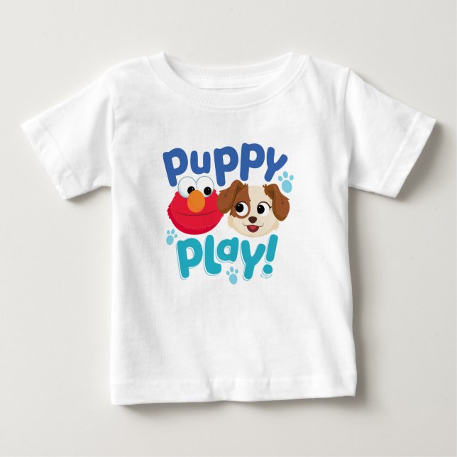 Camiseta Para Bebê Rua Sésamo | Puppy Play Elmo & Tango (Frente)