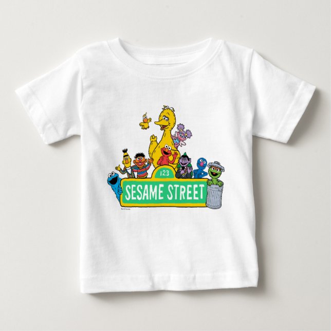 Camiseta Para Bebê Rua Sésamo | Todos Em Torno Do Sésamo Street Sign (Frente)