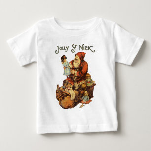Camiseta Para Bebê Rua Vintage Papai Noel. Impressão de Arte de Níq