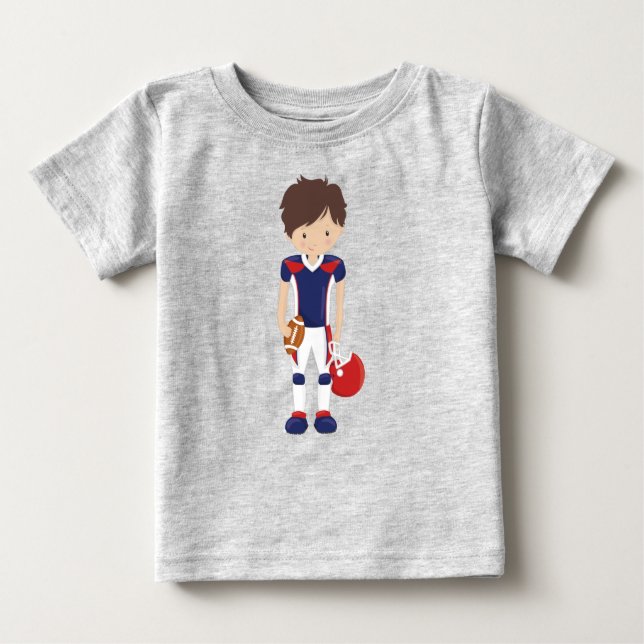 Camiseta Para Bebê Rugby, Futebol Americano, Cute Boy, Cabelo Marrom (Frente)