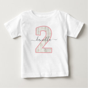 Camiseta Para Bebê Rústico Shabby Chic Rosa Floral Madeira 2 Dois Ano