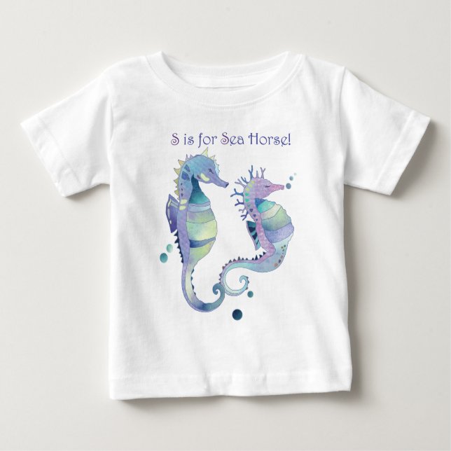Camiseta Para Bebê S é para o Bebê de Cuada de Cavalo do Mar (Frente)