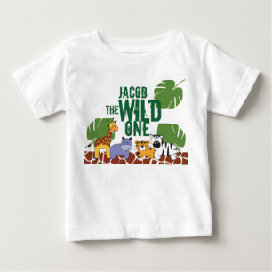 Camiseta Para Bebê Sábio Personalizado Verde Um Safari Primeiro Aniv