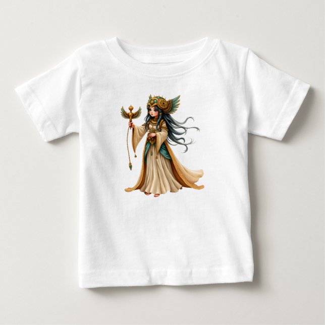 Camiseta Para Bebê Sacerdotisa Celestial da Pirâmide Dourada. (Frente)