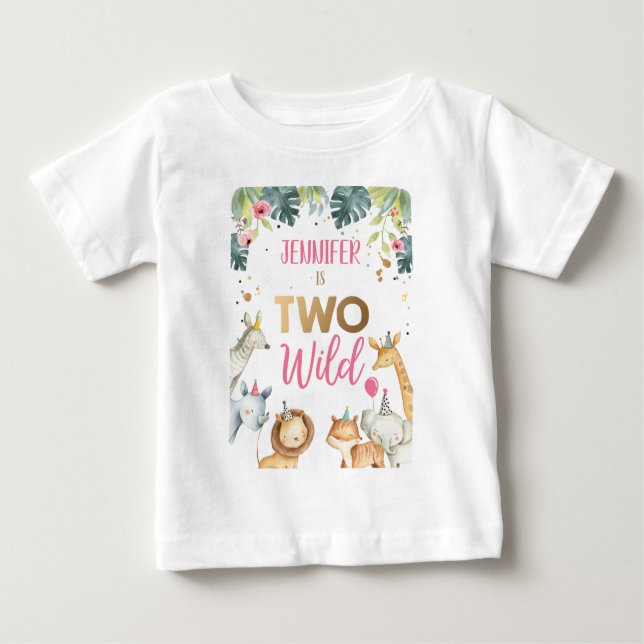 Camiseta Para Bebê Safari Animal Girl Birthday T Shirt Wild Child (Frente)