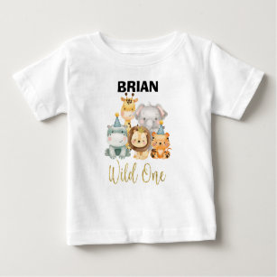 Camiseta Para Bebê Safari Animal Selvagem de Um Aniversário