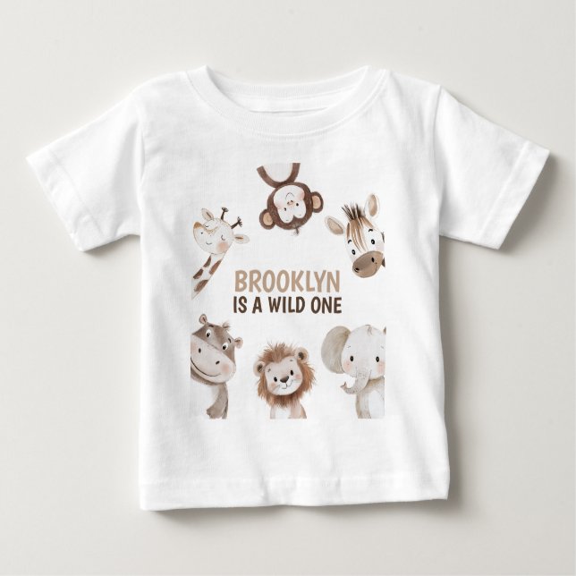 Camiseta Para Bebê Safari Animals 1st Birthday (Frente)
