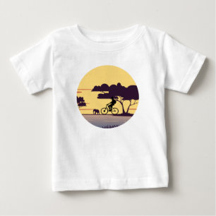 Camiseta Para Bebê Safari Bike Ride at Sunset - Ciclista e elefante
