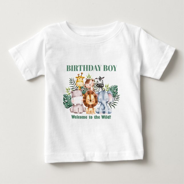 Camiseta Para Bebê Safari Maluco de Animais da Selva de Aniversário (Frente)
