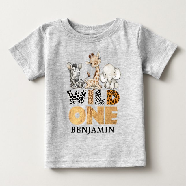 Camiseta Para Bebê Safari Selvagem Personalizada Um Primeiro Aniversá (Frente)