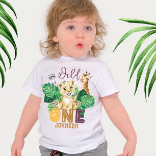 Camiseta Para Bebê Safari Selvagem Um Animal Selva Foto 1º Aniversári