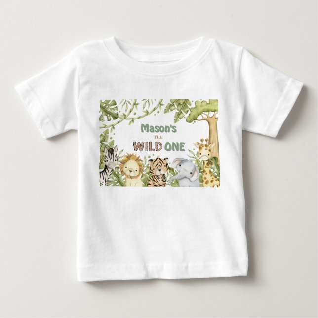 Camiseta Para Bebê Safari Selvagem Um Aniversário Aquarela (Frente)