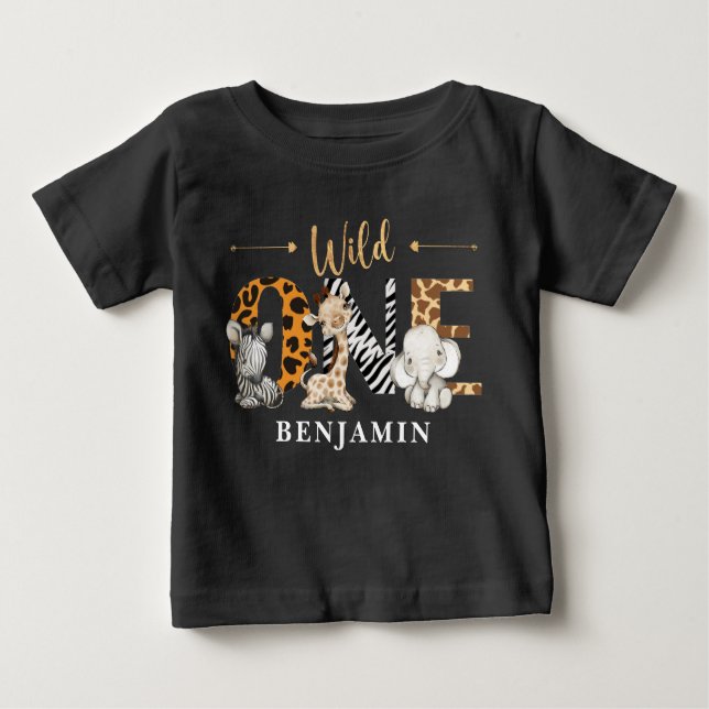 Camiseta Para Bebê Safari Selvagem Um Bebê (Frente)