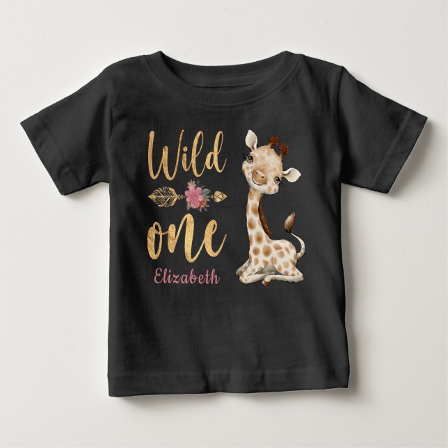 Camiseta Para Bebê Safari Selvagem Um Bebê Garota primeiro aniversari (Frente)