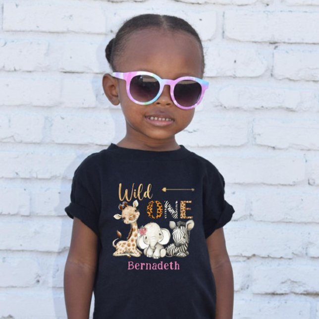 Camiseta Para Bebê Safari Selvagem Um Bebê primeiro aniversario Flora (Criador carregado)