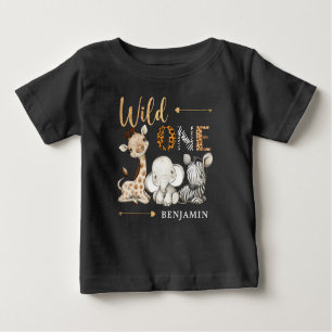 Camiseta Para Bebê Safari Selvagem Um primeiro aniversario De Bebês