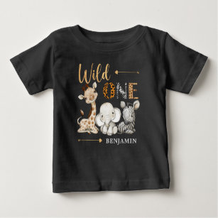 Camiseta Para Bebê Safari Selvagem Um primeiro aniversario De Bebês