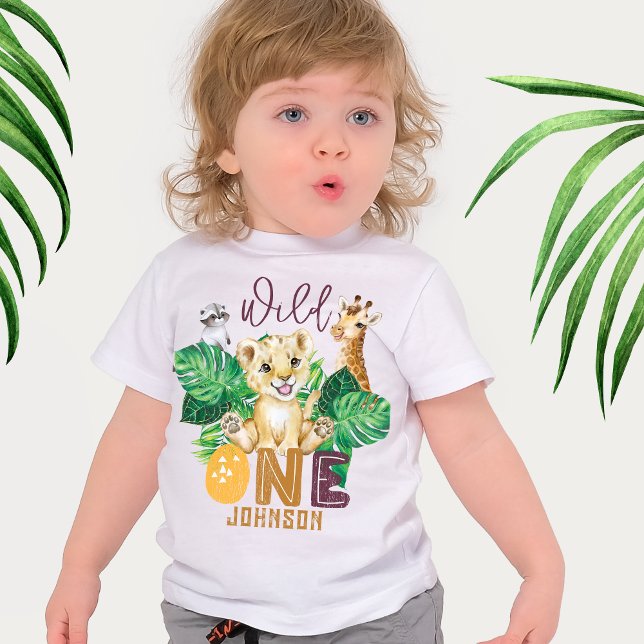 Camiseta Para Bebê Safari Wild One Animal Jungle Photo primeiro anive (Criador carregado)