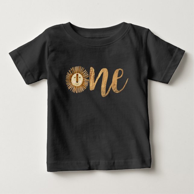 Camiseta Para Bebê Safari Wild One Lion primeiro aniversario (Frente)