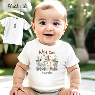 Camiseta Para Bebê Safari ZOO Animais Selvagens Um primeiro aniversar
