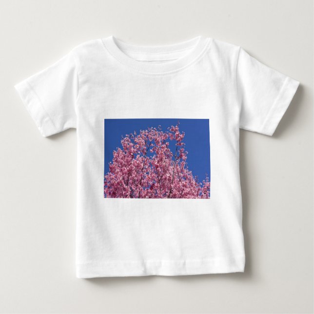Camiseta Para Bebê Sakura Cherry Blossoms No Azul (Frente)