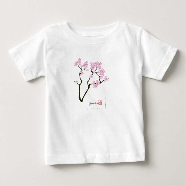 Camiseta Para Bebê sakura com pássaro verde, fernandes tony (Frente)