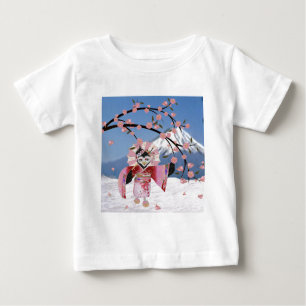 Camiseta Para Bebê Sakura Geisha Bird no Snow Cherry Blossoms