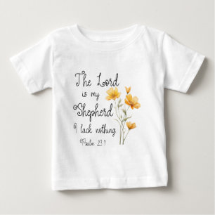 Camiseta Para Bebê Salmo 23:1 O Senhor é meu Pastor Flor Amarelo