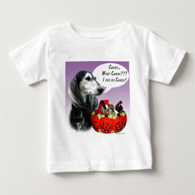 Camiseta Para Bebê Saluki Halloween Candy (Frente)