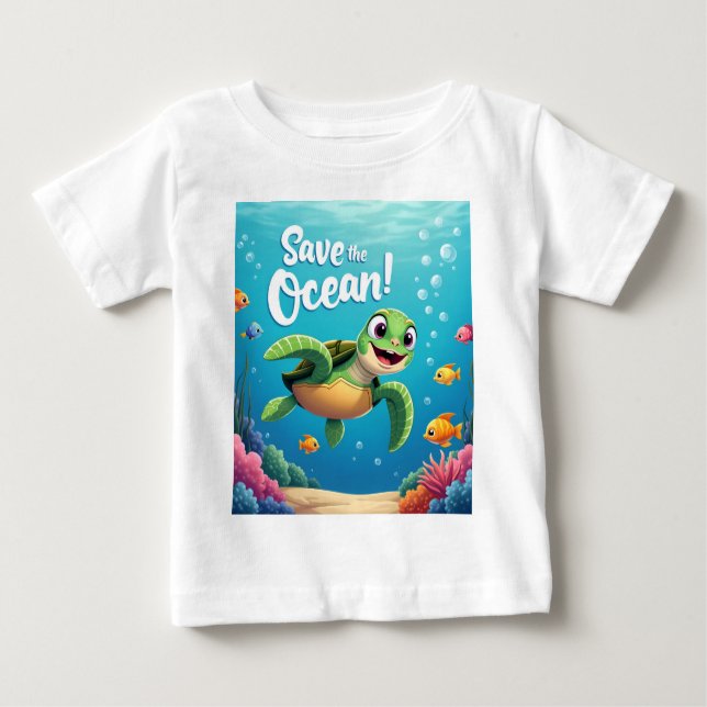 Camiseta Para Bebê Salve O Oceano (Frente)